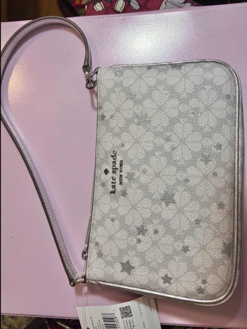 Kate Spade Silver Floral & Star Wristlet Purse